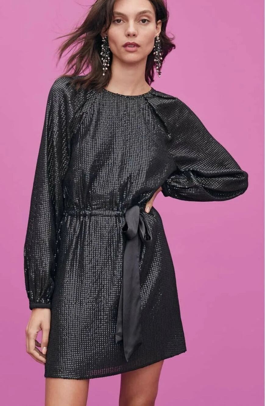 Something Navy Womens size XS Sequin Raglan Mini Dress Black Sparkle